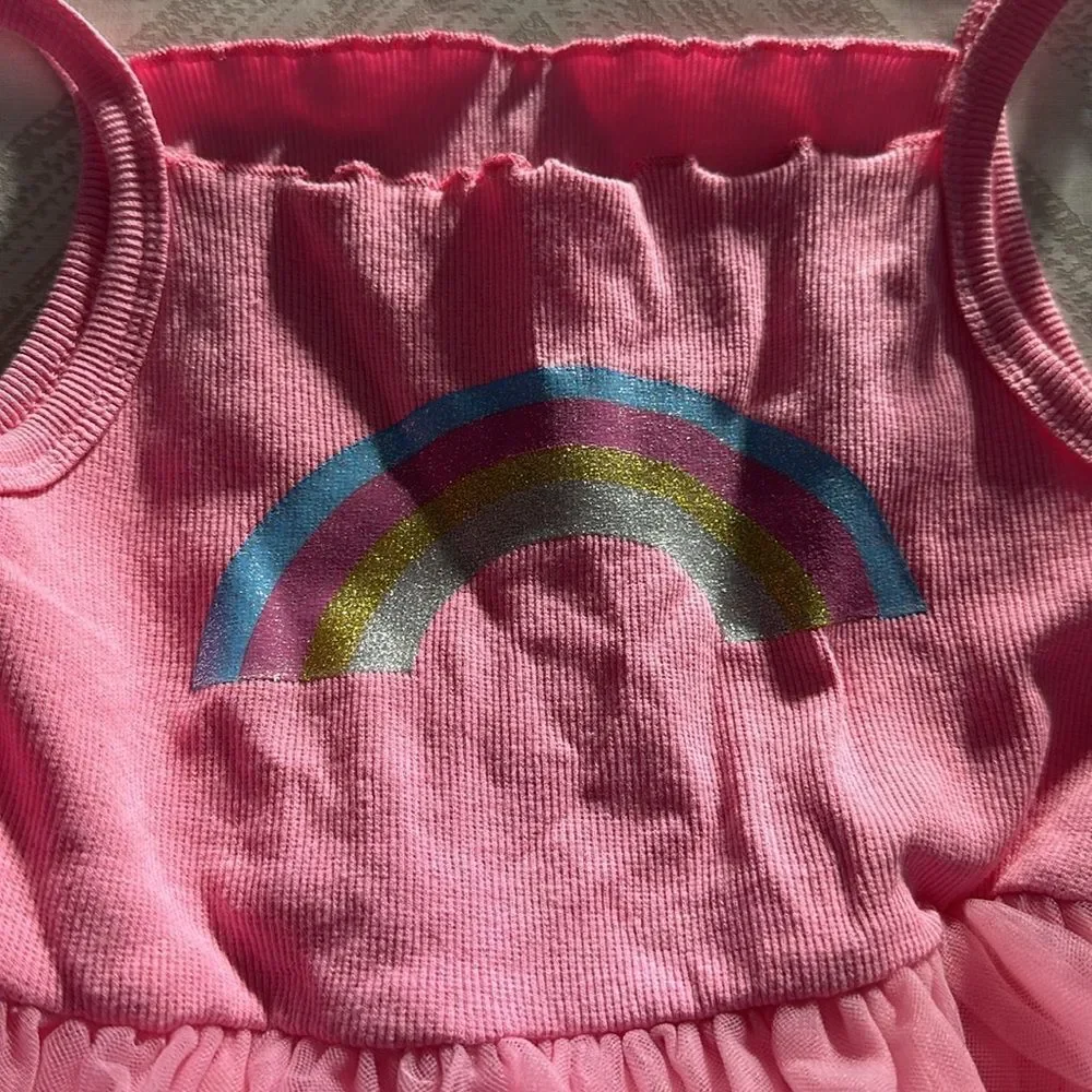 Sparkle by Stooper Girls Pink Tulle Strappy Rainbow Dress. Size 6x/7